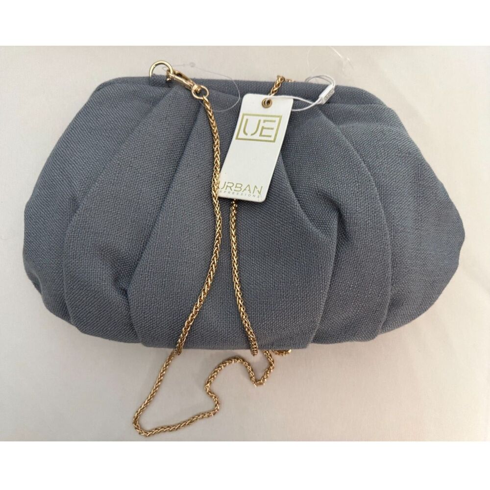 Urban Expressions Sadie Clutch Gray/Blue Gold Chain Shoulder Bag NWT